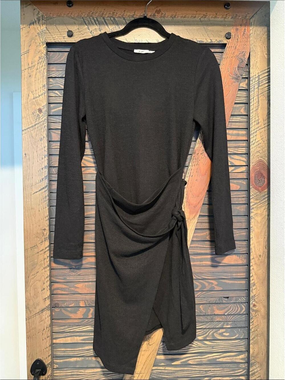 Black Long-Sleeve Wrap Detail Sweater Dress - Women